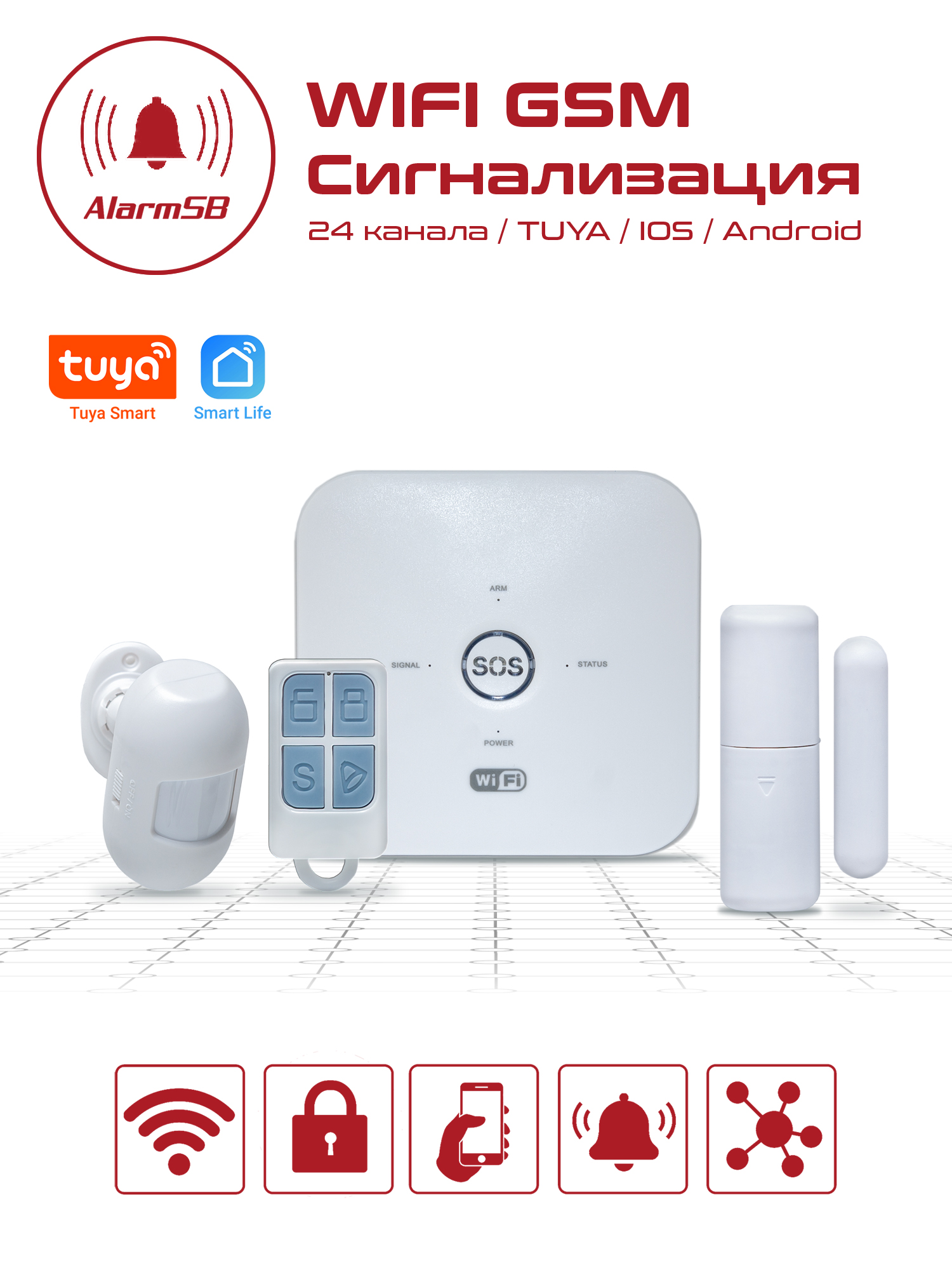 Комплект беспроводной WIFI сигнализации AL-WF-SET24P-001